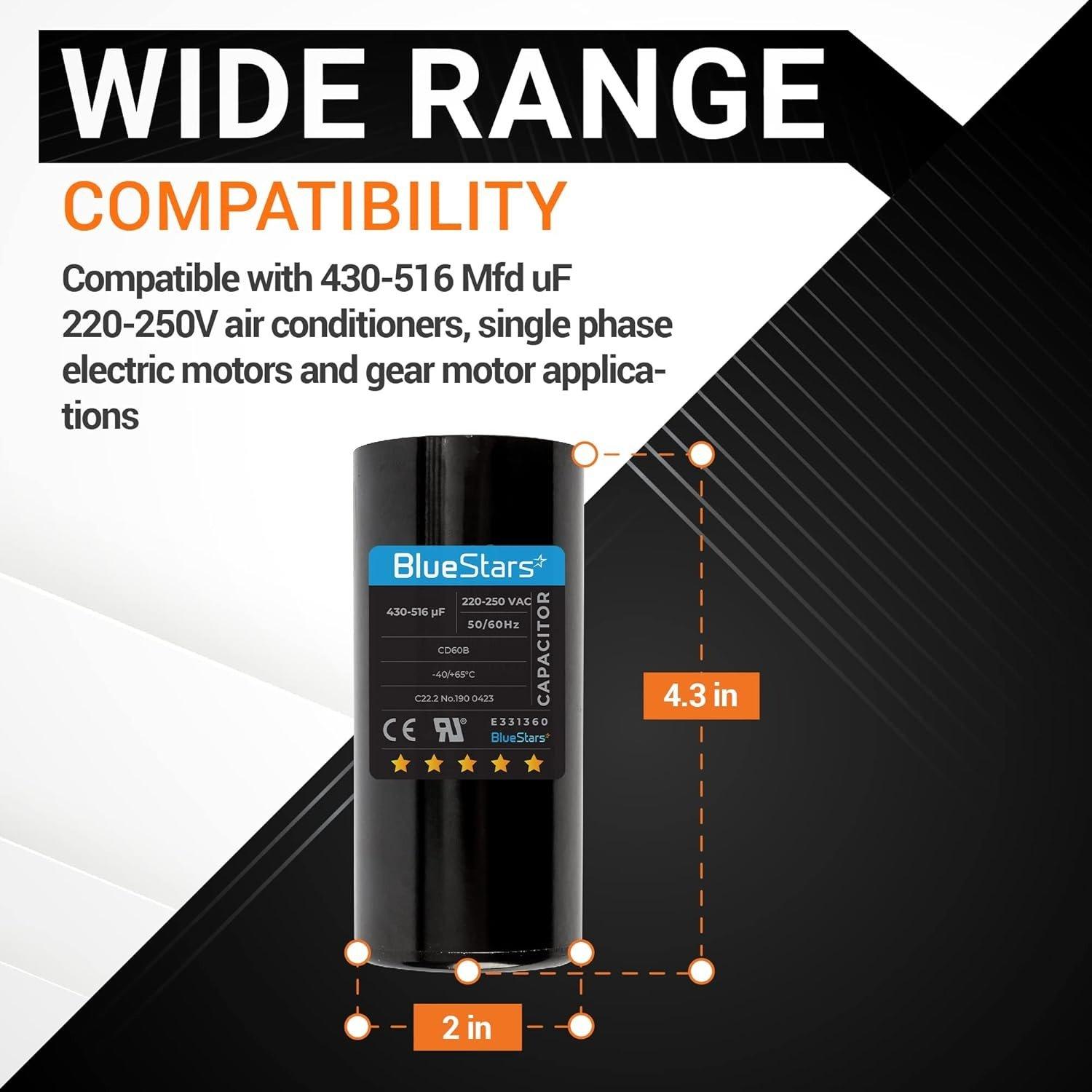 430-516 uf/MFD 220-250 VAC ±20% Volts Round Start Capacitor 50/60 Hz AC image 5