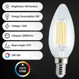 [Lifetime Warranty] C35 4W LED Bulb E14 European Base (40 Watt Equivalent), 2700K Warm White, 450lm - Pack of 3 thumbnail 5