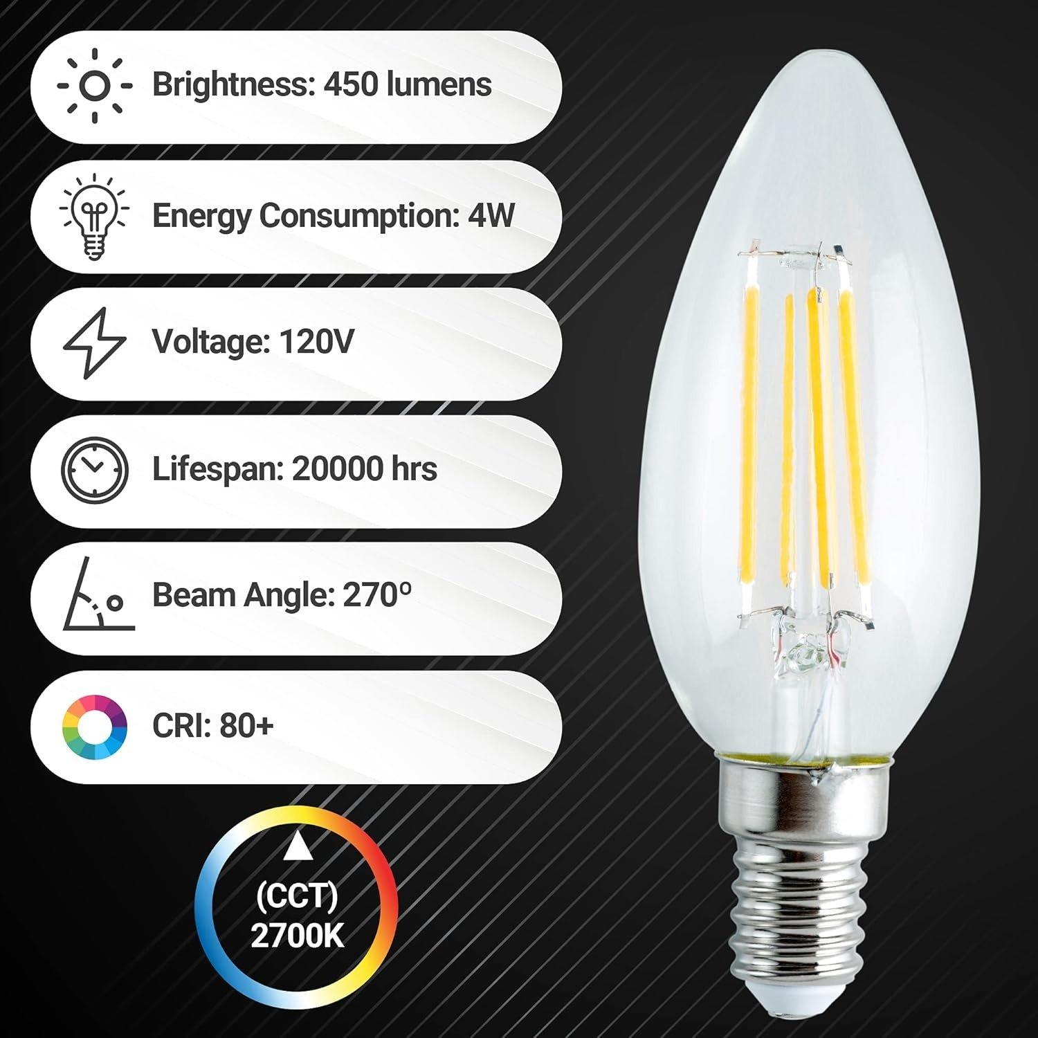 [Lifetime Warranty] C35 4W LED Bulb E14 European Base (40 Watt Equivalent), 2700K Warm White, 450lm - Pack of 3 image 5