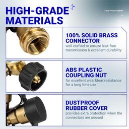 [Lifetime Warranty] 3 Way Propane Splitter Propane Connector QCC/POL with Gauge and Shut-Off Valve thumbnail 5