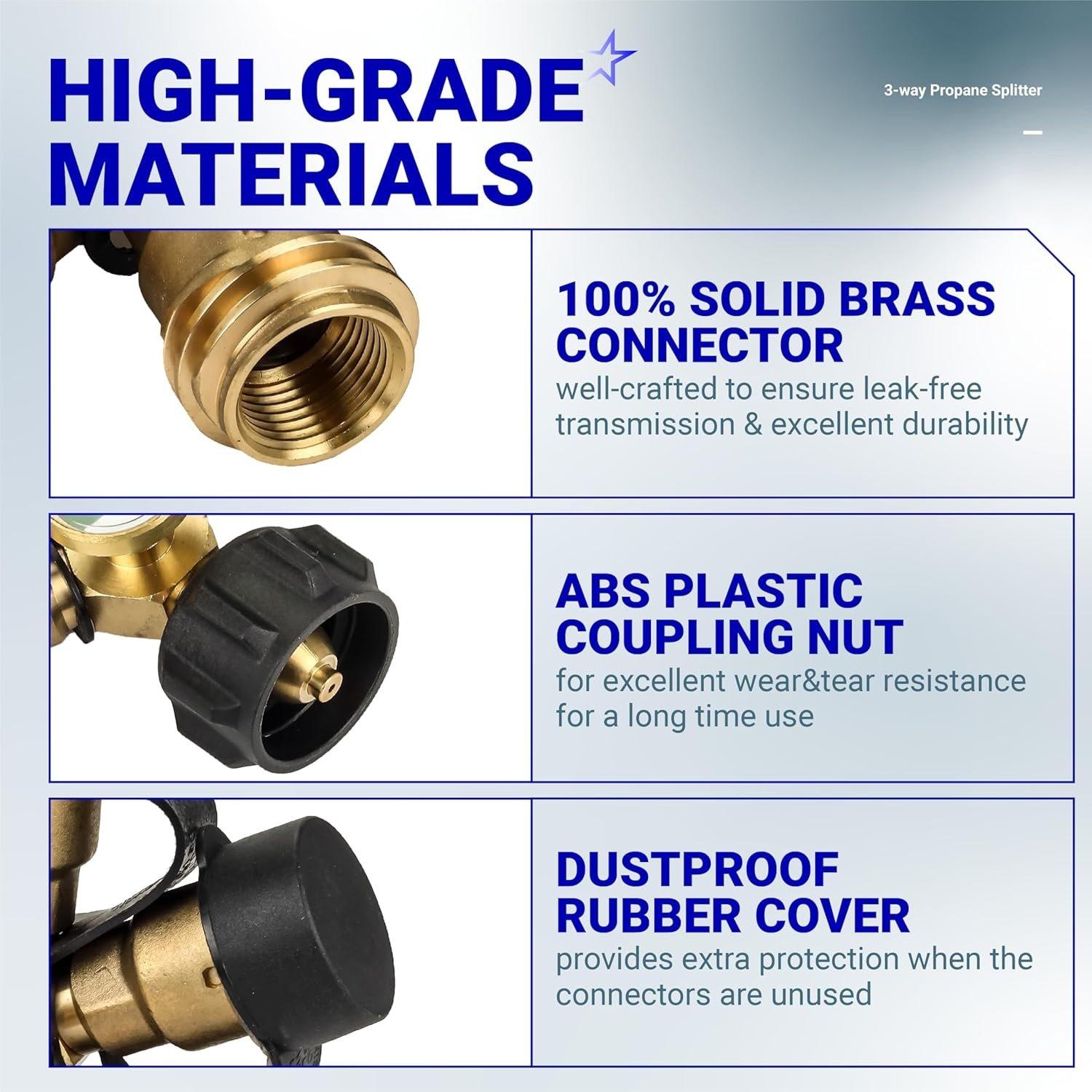[Lifetime Warranty] 3 Way Propane Splitter Propane Connector QCC/POL with Gauge and Shut-Off Valve image 5
