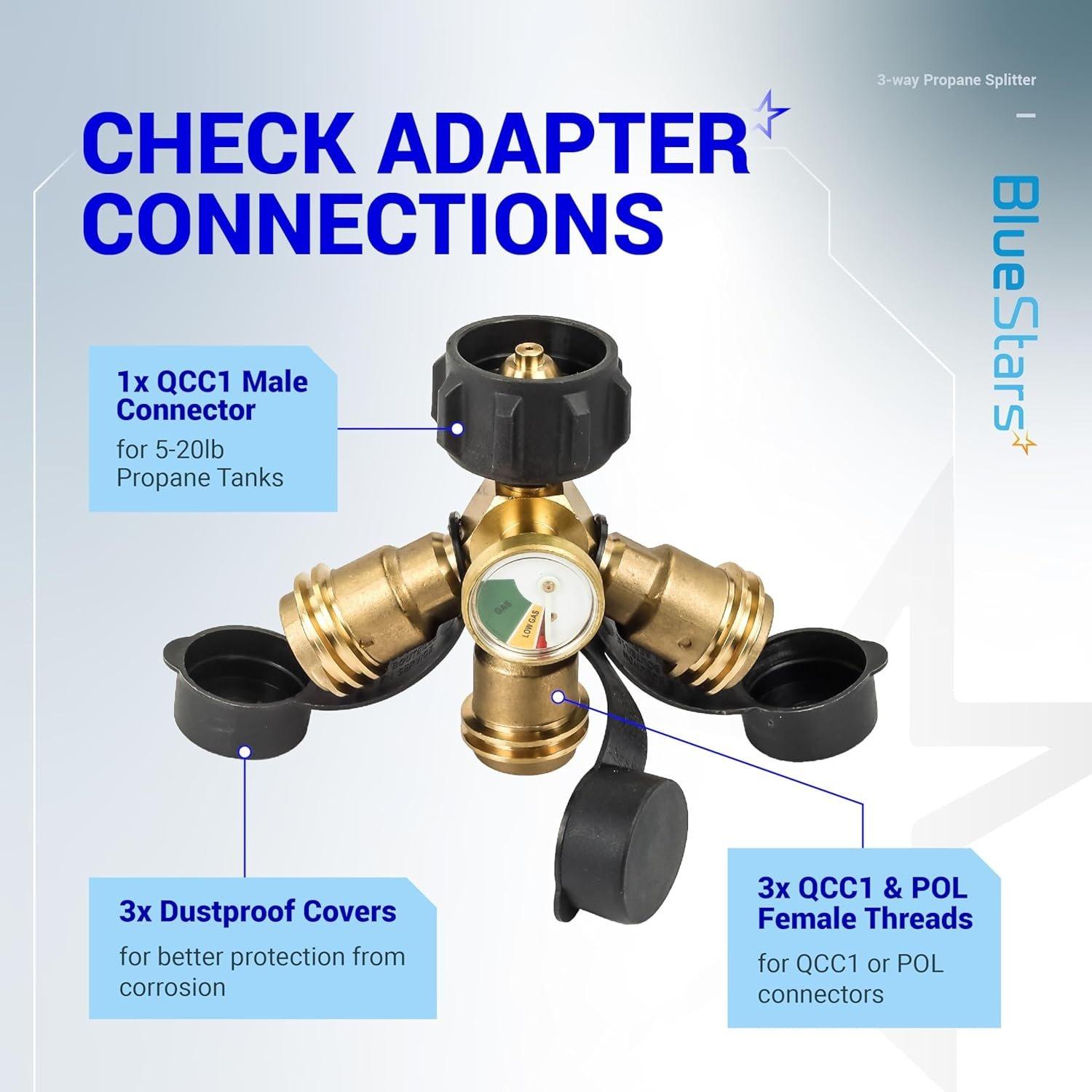 [Lifetime Warranty] 3 Way Propane Splitter Propane Connector QCC/POL with Gauge and Shut-Off Valve image 6
