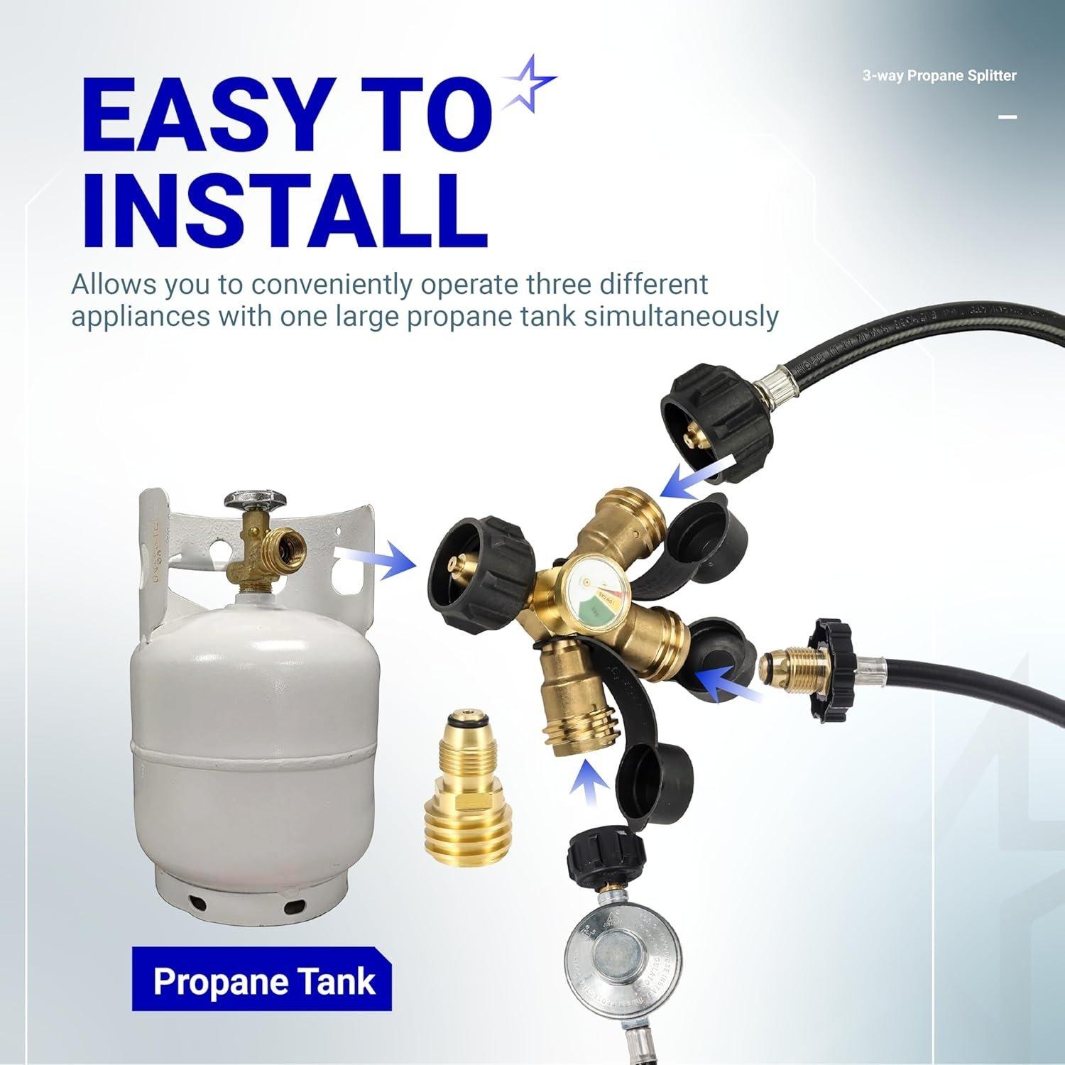 [Lifetime Warranty] 3 Way Propane Splitter Propane Connector QCC/POL with Gauge and Shut-Off Valve image 7