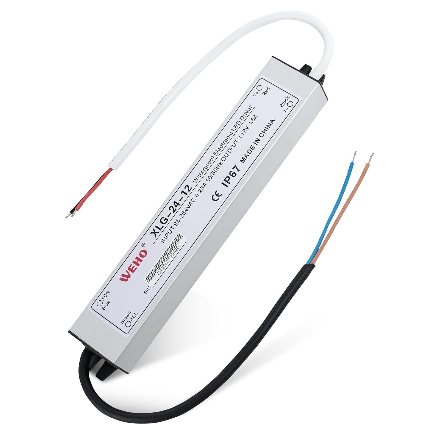 [Lifetime Warranty] 24W 12V LED Power Supply Driver 1.5A - 120VAC to 12V DC Transformer, IP67 Waterproof image 0