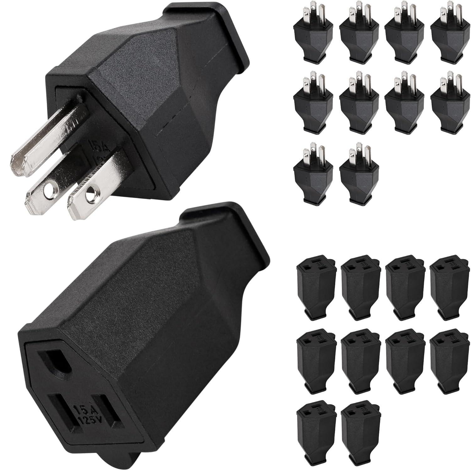 [Lifetime Warranty] Set of 10 (20 Pieces) Extension Cord Plugs 125V 15A 2 Pole 3 Wire image 0