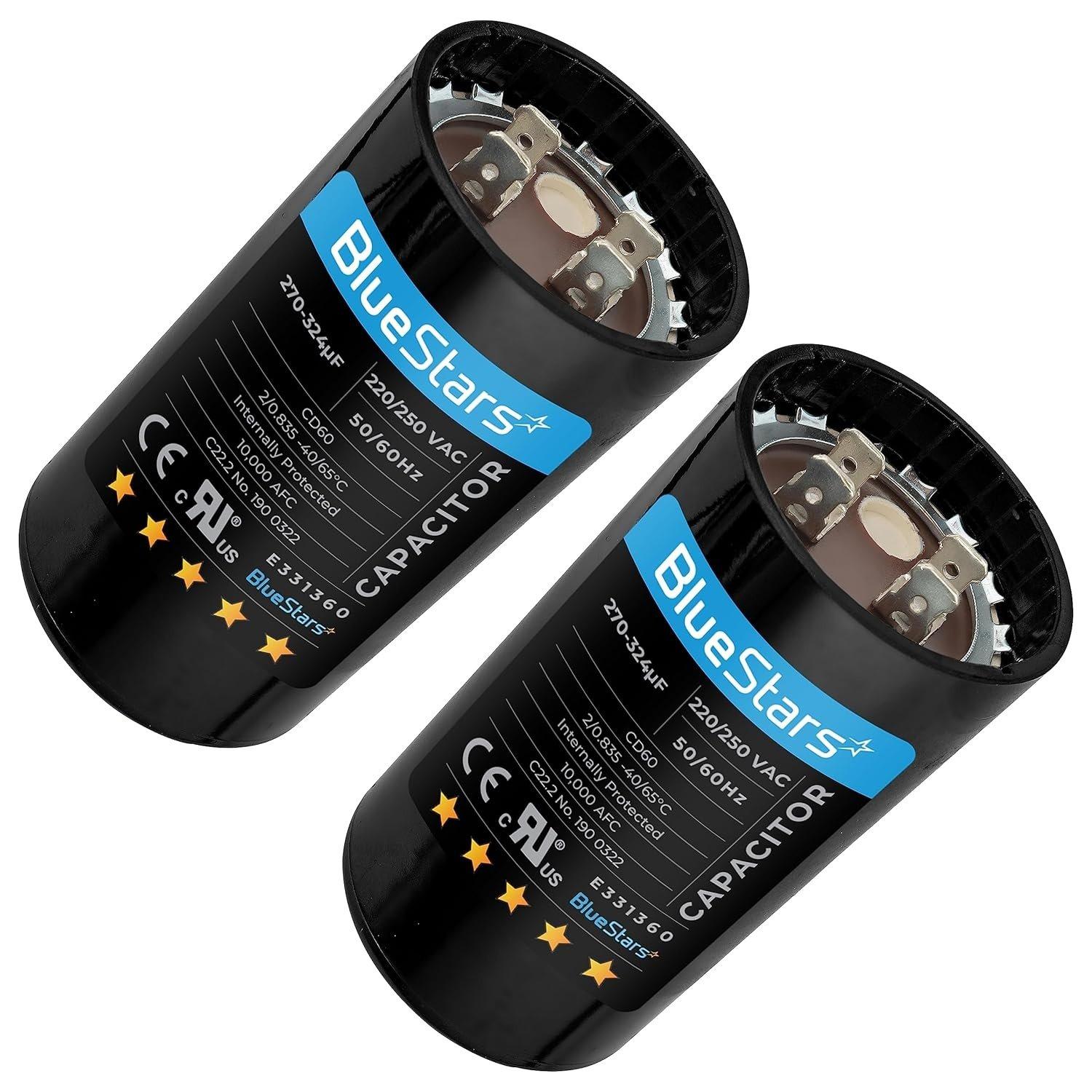 [Lifetime Warranty] 270-324 uF MFD 250 VAC CD60 Round Motor Start Capacitor 50/60 Hz AC Electric Replacement - Pack of 2 image 0