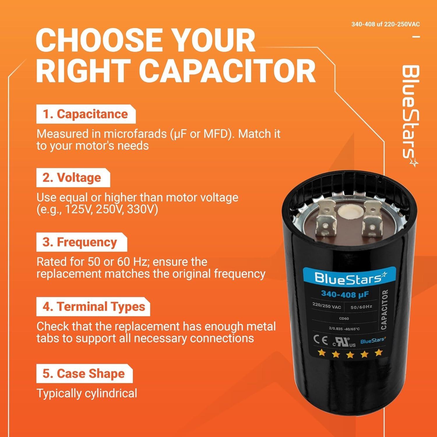 340-408 uf/MFD 220-250 VAC ±20% Volts Round Start Capacitor 50/60 Hz AC Electric image 1