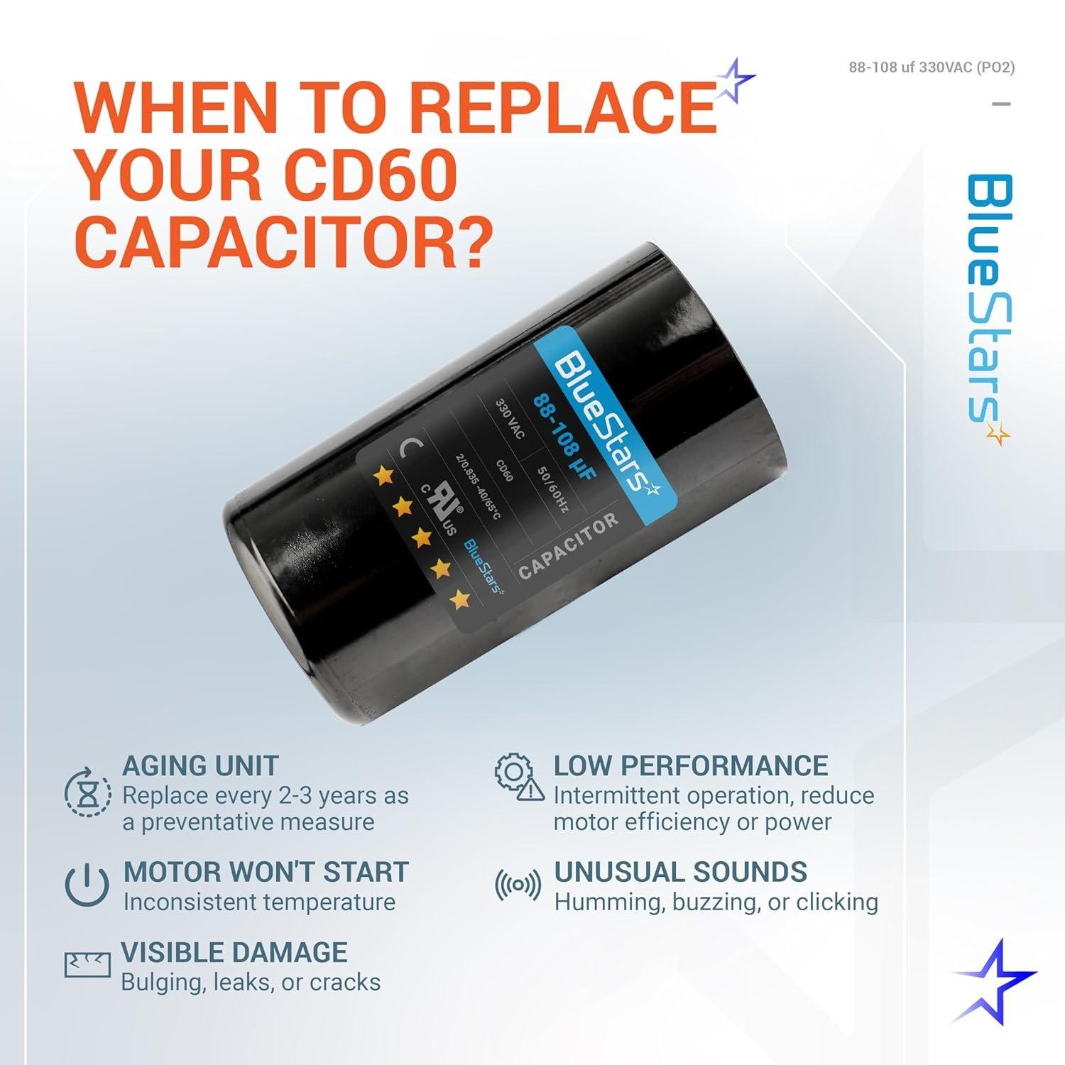 [Lifetime Warranty] 88-108 uF MFD 330 VAC 50/60 Hz CD60 Round Motor Start Capacitor - Fits Pool Pump, Well Pump image 4