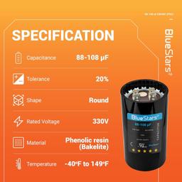 [Lifetime Warranty] 88-108 uF MFD 330 VAC 50/60 Hz CD60 Round Motor Start Capacitor - Fits Pool Pump, Well Pump thumbnail 10