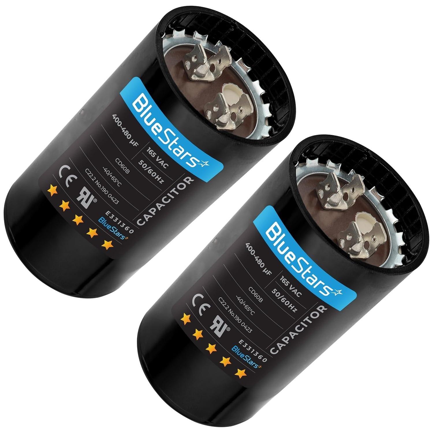 [Lifetime Warranty] 400-480 uF MFD 165 VAC Universal CD60 Round Motor Start Capacitor 50/60 Hz - Replacement for AC Motor - Pack of 2 image 0
