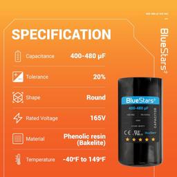 [Lifetime Warranty] 400-480 uF MFD 165 VAC Universal CD60 Round Motor Start Capacitor 50/60 Hz - Replacement for AC Motor - Pack of 2 thumbnail 3