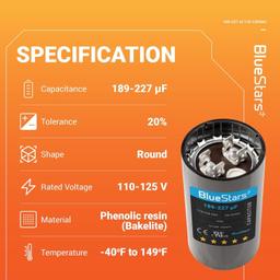 [Lifetime Warranty] 189-227 uF MFD 125 VAC 50/60 Hz CBB60 Universal AC Round Start Capacitor - Fits Pool Pump, Well Pump thumbnail 1