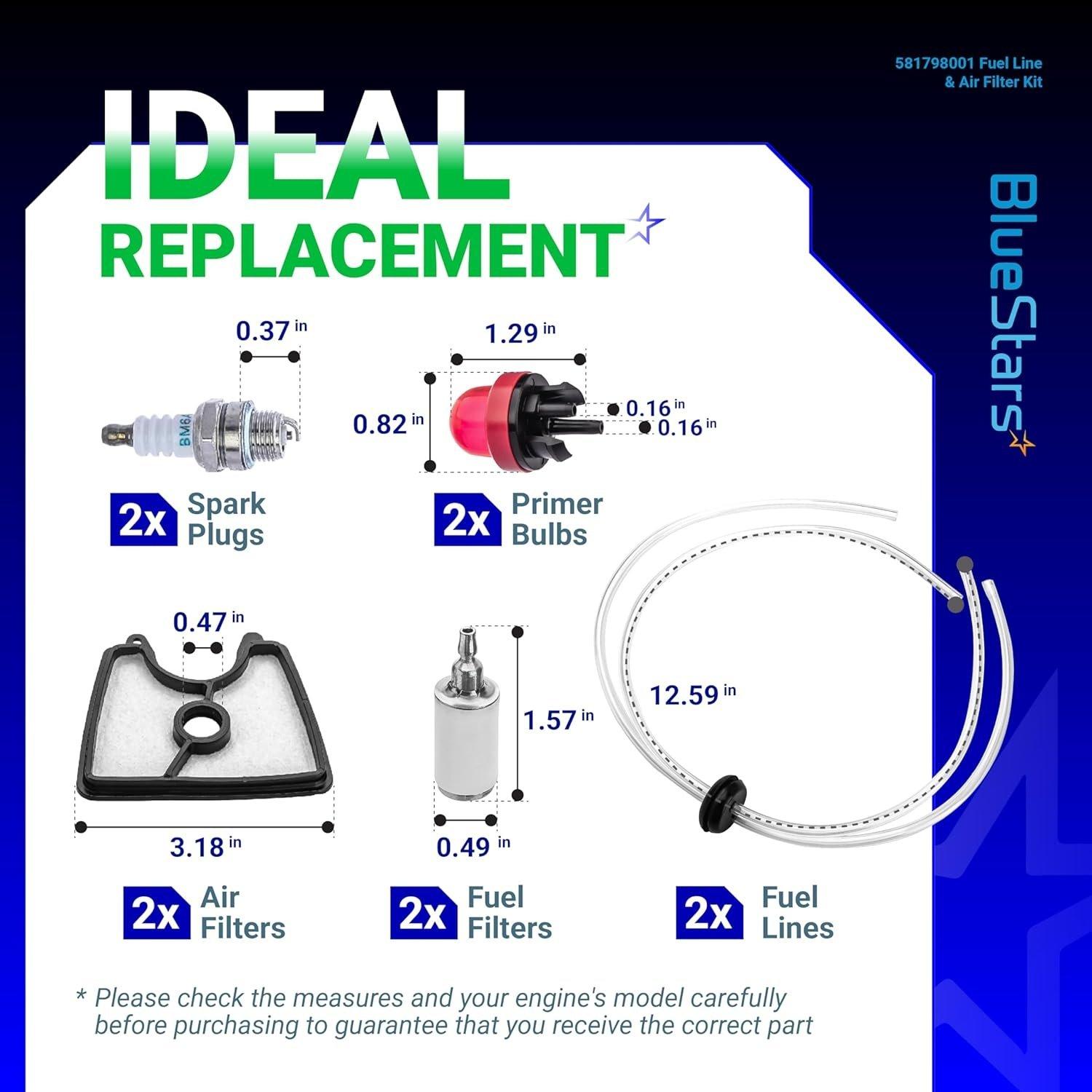 581798001 Fuel Line 581798001 Air Filter Kit (2 fuel line kit,2 spark plug,2 air filter) image 6