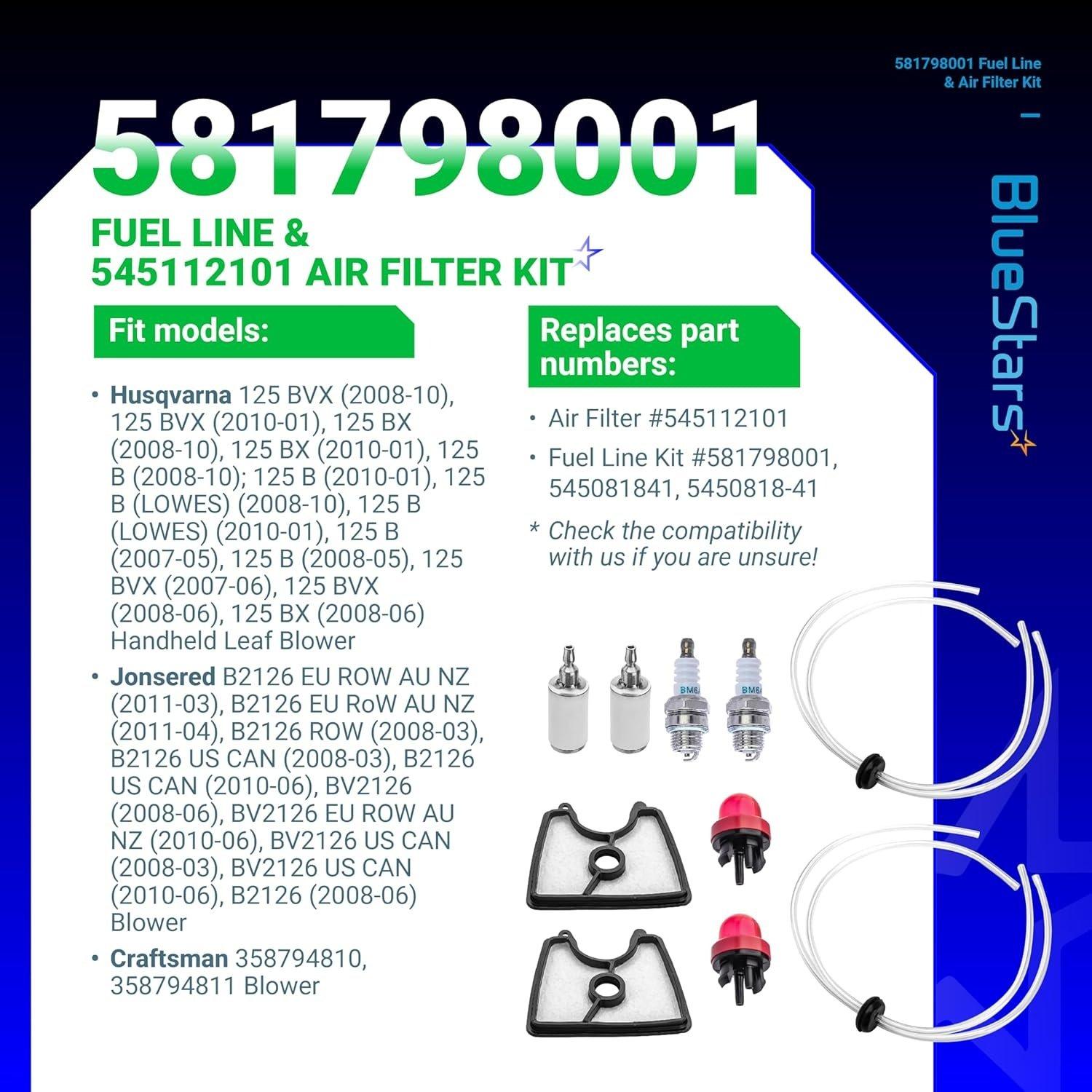 581798001 Fuel Line 581798001 Air Filter Kit (2 fuel line kit,2 spark plug,2 air filter) image 5