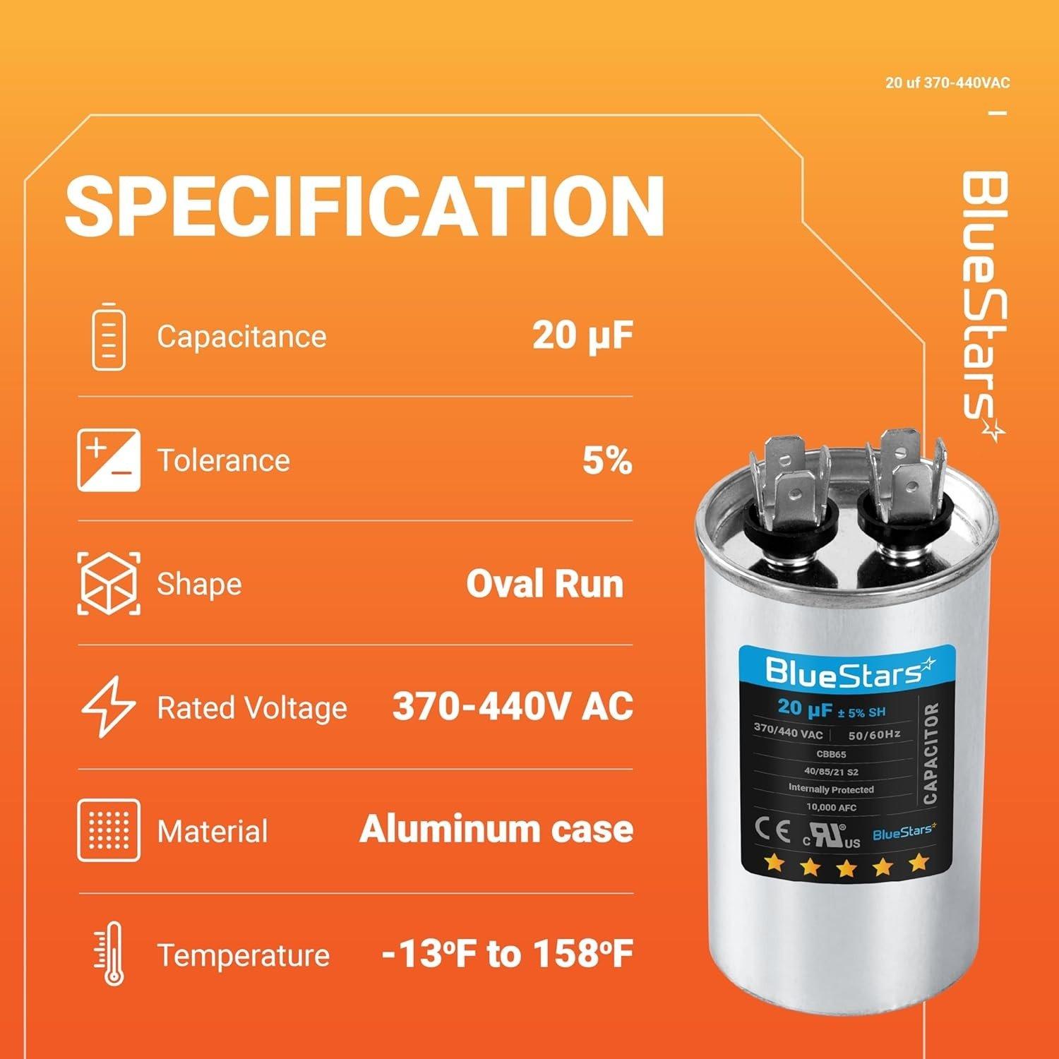 [Lifetime Warranty] 20 uF MFD ±5% 370/440 VAC CBB65 Multi-Purpose Motor Run Round Capacitor 10000AFC - Compatible with Air Conditioner, Heat Pump image 5