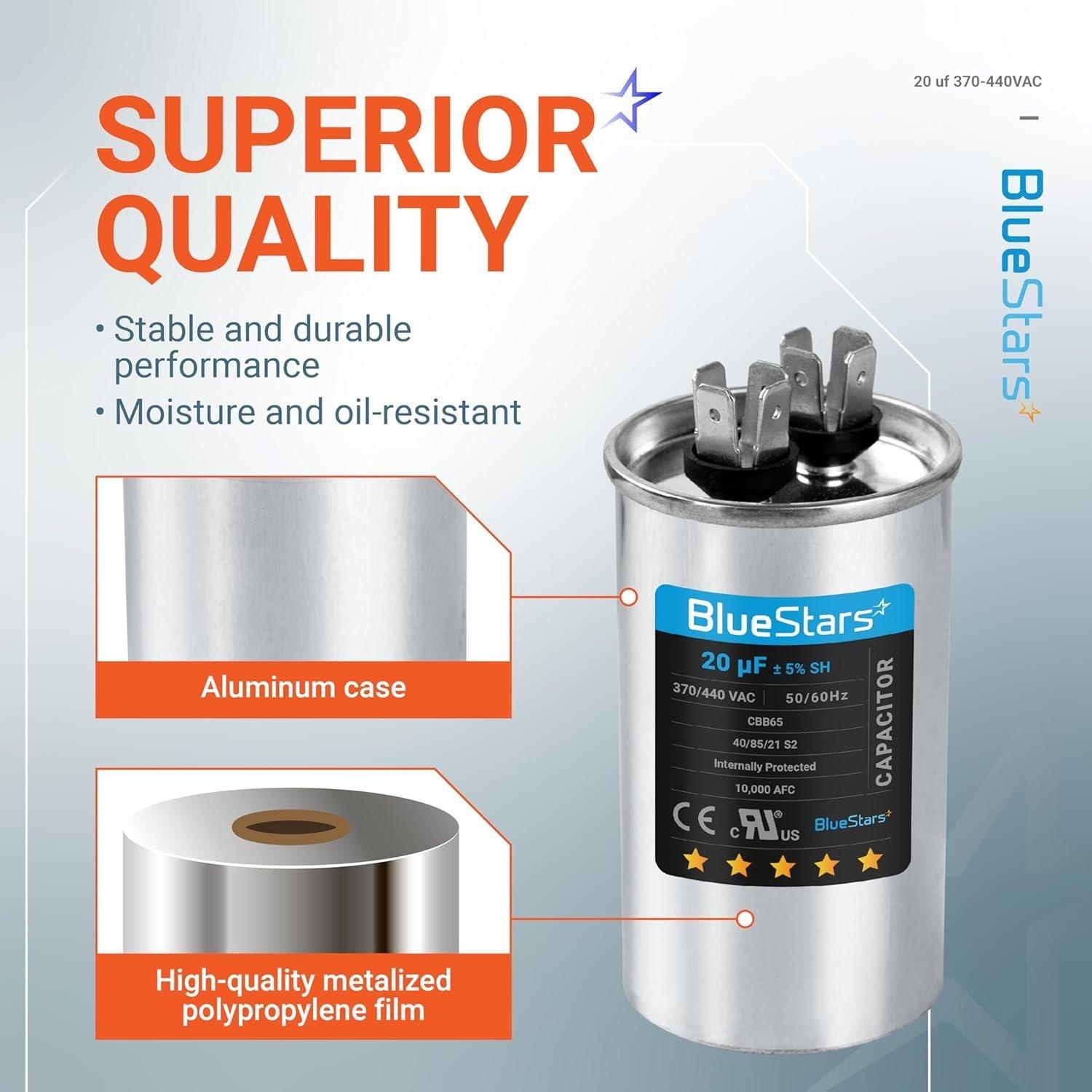 [Lifetime Warranty] 20 uF MFD ±5% 370/440 VAC CBB65 Multi-Purpose Motor Run Round Capacitor 10000AFC - Compatible with Air Conditioner, Heat Pump image 1