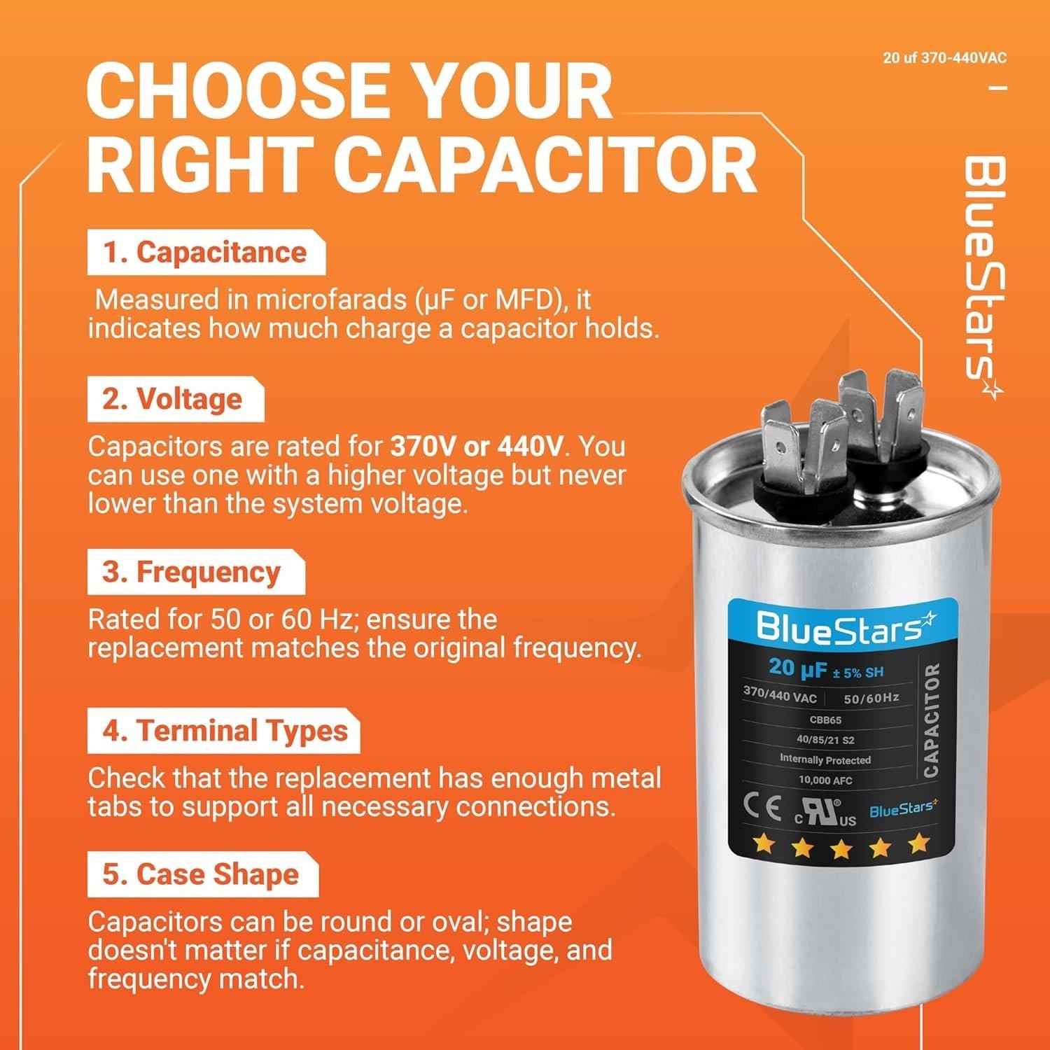[Lifetime Warranty] 20 uF MFD ±5% 370/440 VAC CBB65 Multi-Purpose Motor Run Round Capacitor 10000AFC - Compatible with Air Conditioner, Heat Pump image 3