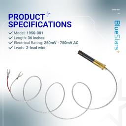 [Lifetime Warranty] 1950-001 Robertshaw Thermopile 36" 250-750 Millivolts MV 2 Lead with PG9 Adapter thumbnail 2