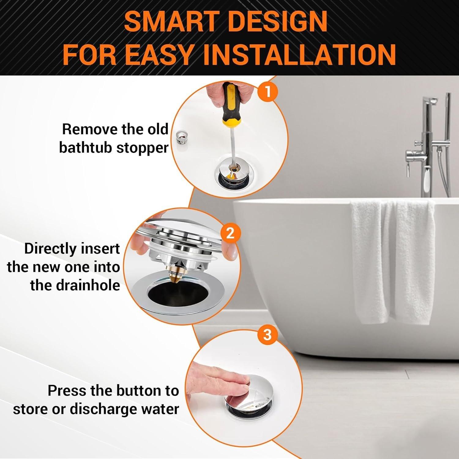 US Standard Pop-up Bathtub Drain Stopper with Hair Catcher image 4