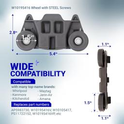 [Lifetime Warranty] W10195416 Dishwasher Lower Dish Rack Wheel - Compatible with KitchenAid Whirlpool Kenmore Dishwashers - Replaces AP5983730 W10195416V PS11722152 - Pack of 4 thumbnail 6