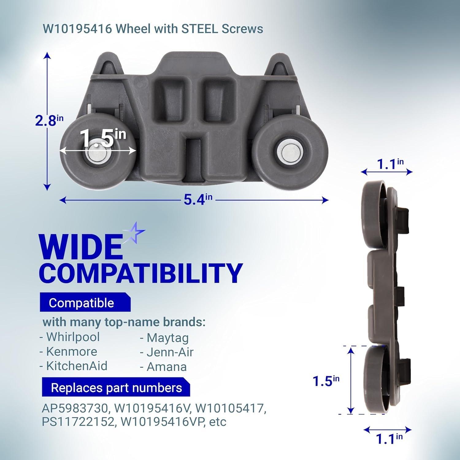 [Lifetime Warranty] W10195416 Dishwasher Lower Dish Rack Wheel - Compatible with KitchenAid Whirlpool Kenmore Dishwashers - Replaces AP5983730 W10195416V PS11722152 - Pack of 4 image 6