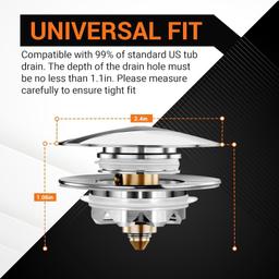 [Lifetime Warranty] US Standard Pop-up Bathtub Drain Stopper with Hair Catcher & Strainer thumbnail 2