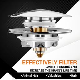 [Lifetime Warranty] US Standard Pop-up Bathtub Drain Stopper with Hair Catcher & Strainer thumbnail 3