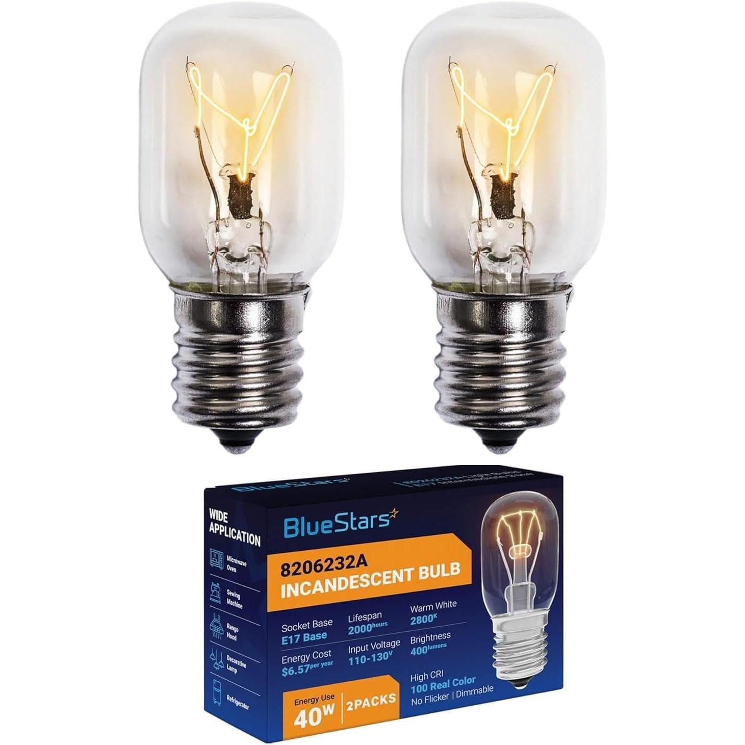 [Lifetime Warranty] 8206232A Microwave Oven Light Bulb 40W 125V E17 Base - Pack of 2 image 0