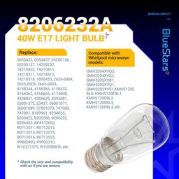 [Lifetime Warranty] 8206232A Microwave Oven Light Bulb 40W 125V E17 Base - Pack of 2 thumbnail 8