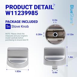 [Lifetime Warranty] W11239985 W10850015 Stove Knob Replacement - Compatible with Whirlpool WFG550S0HZ0, WFG550S0LV1, WFG525S0HV1, WFG535S0JV0, WFG550S0HV0, WFG525S0JZ0 - Replaces 4845290 W11032553 thumbnail 2
