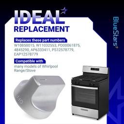 [Lifetime Warranty] W11239985 W10850015 Stove Knob Replacement - Compatible with Whirlpool WFG550S0HZ0, WFG550S0LV1, WFG525S0HV1, WFG535S0JV0, WFG550S0HV0, WFG525S0JZ0 - Replaces 4845290 W11032553 thumbnail 3