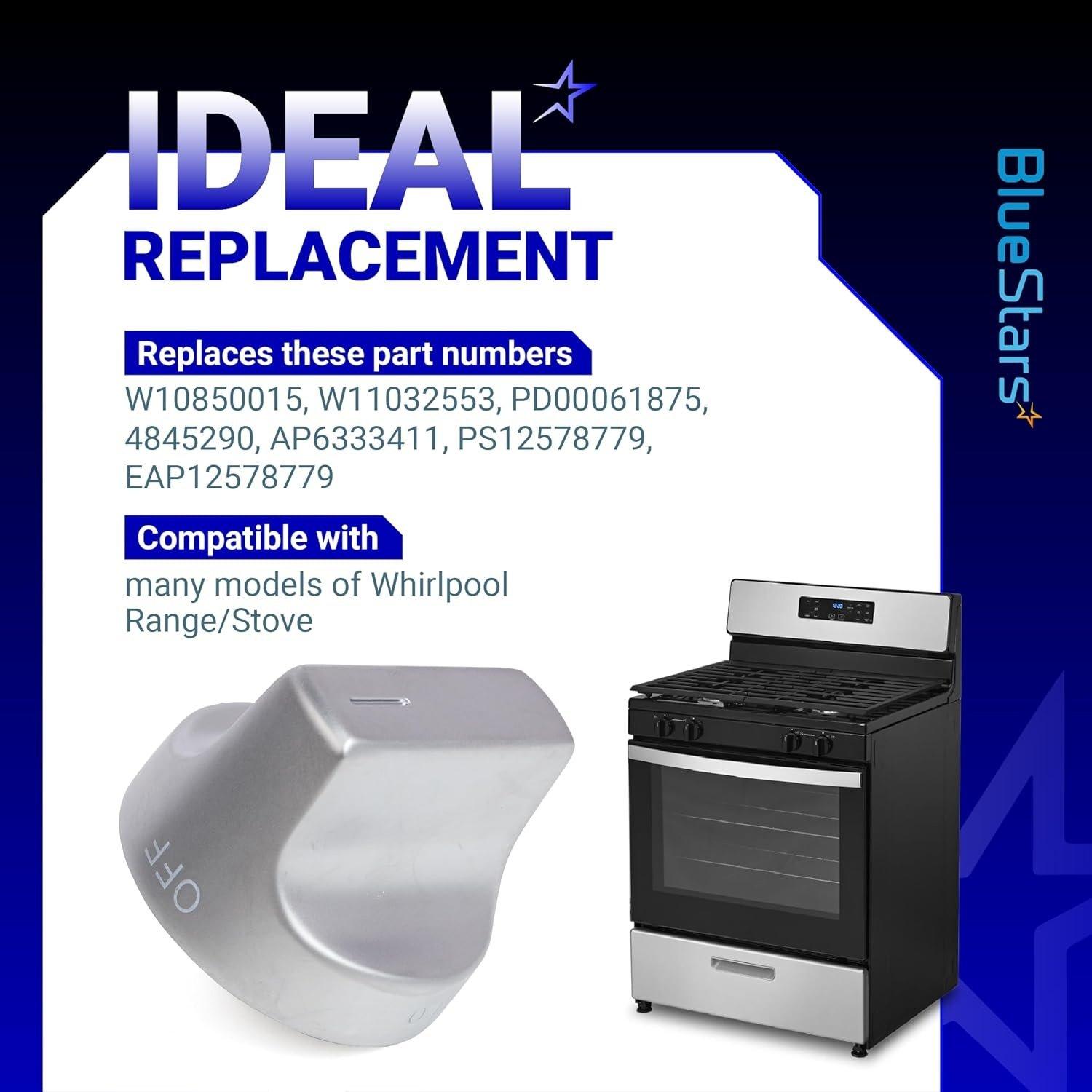 [Lifetime Warranty] W11239985 W10850015 Stove Knob Replacement - Compatible with Whirlpool WFG550S0HZ0, WFG550S0LV1, WFG525S0HV1, WFG535S0JV0, WFG550S0HV0, WFG525S0JZ0 - Replaces 4845290 W11032553 image 3