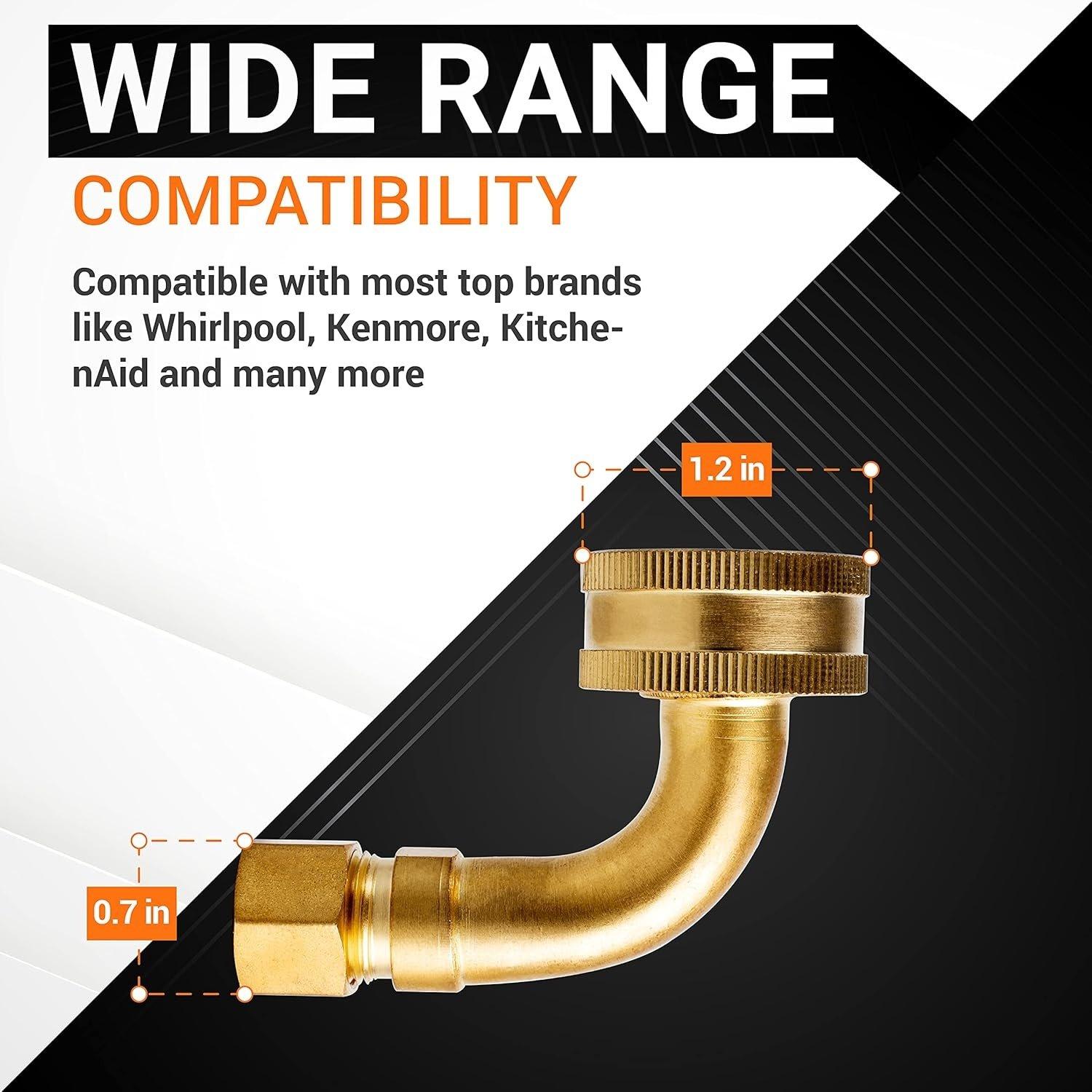 W10685193 Dishwasher 3/4 Inch FHT Hose x 3/8 Inch Elbow Hose Fitting image 2