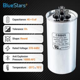 [Lifetime Warranty] 45+5 uF MFD 370/440 VAC Round Dual Circular Run Capacitor CBB65 50/60 Hz - Compatible with AC Motor Run, Fan Start, Condenser thumbnail 6