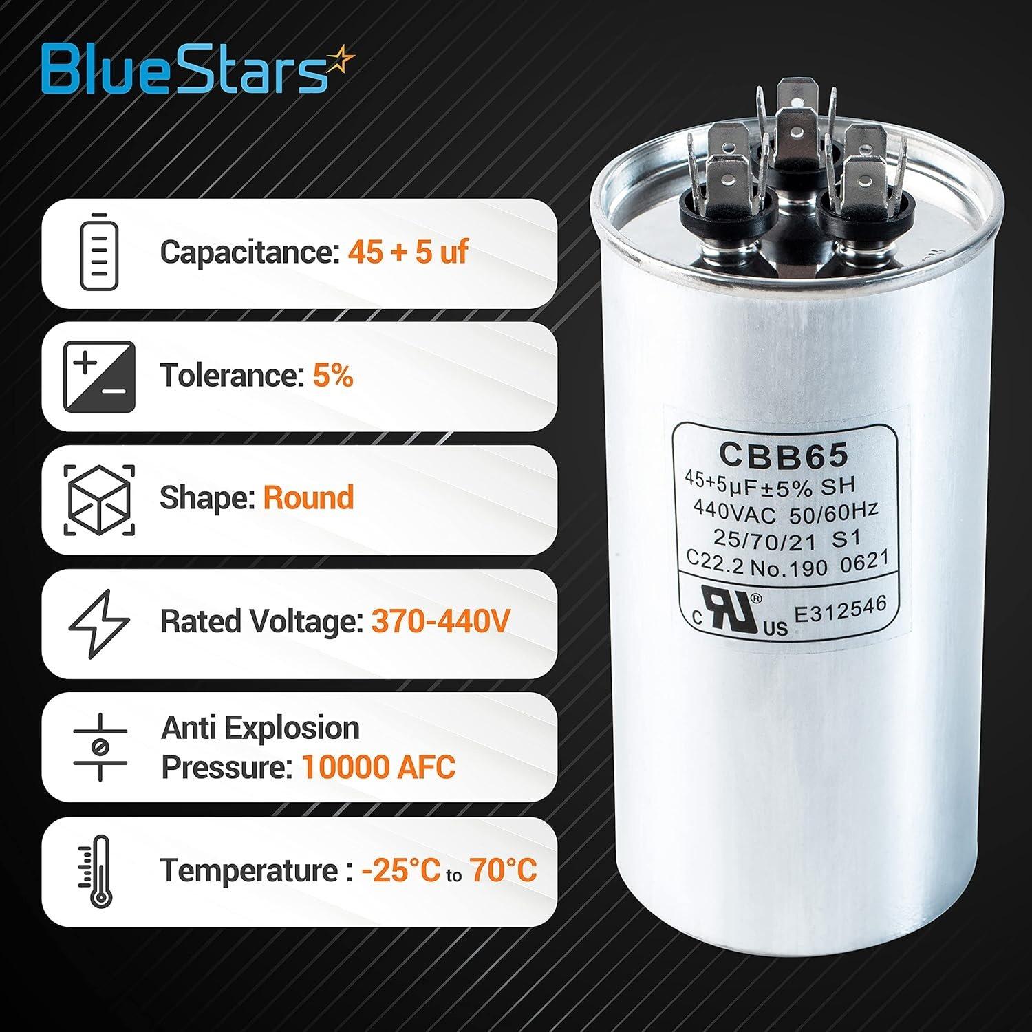 [Lifetime Warranty] 45+5 uF MFD 370/440 VAC Round Dual Circular Run Capacitor CBB65 50/60 Hz - Compatible with AC Motor Run, Fan Start, Condenser image 6