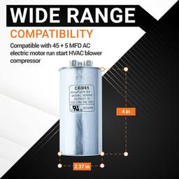 [Lifetime Warranty] 45+5 uF MFD 370/440 VAC Round Dual Circular Run Capacitor CBB65 50/60 Hz - Compatible with AC Motor Run, Fan Start, Condenser thumbnail 5