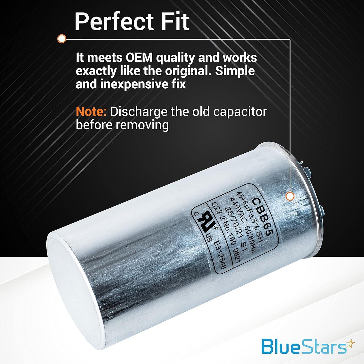 [Lifetime Warranty] 45+5 uF MFD 370/440 VAC Round Dual Circular Run Capacitor CBB65 50/60 Hz - Compatible with AC Motor Run, Fan Start, Condenser image 1