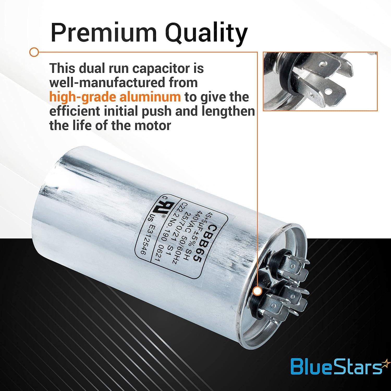 [Lifetime Warranty] 45+5 uF MFD 370/440 VAC Round Dual Circular Run Capacitor CBB65 50/60 Hz - Compatible with AC Motor Run, Fan Start, Condenser image 3