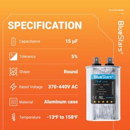 [Lifetime Warranty] 15 uF MFD 370/440 VAC Oval Run Start Capacitor CBB65 - Fits AC Motor, Condenser, Heat Pump - Replaces TRCF15 thumbnail 10