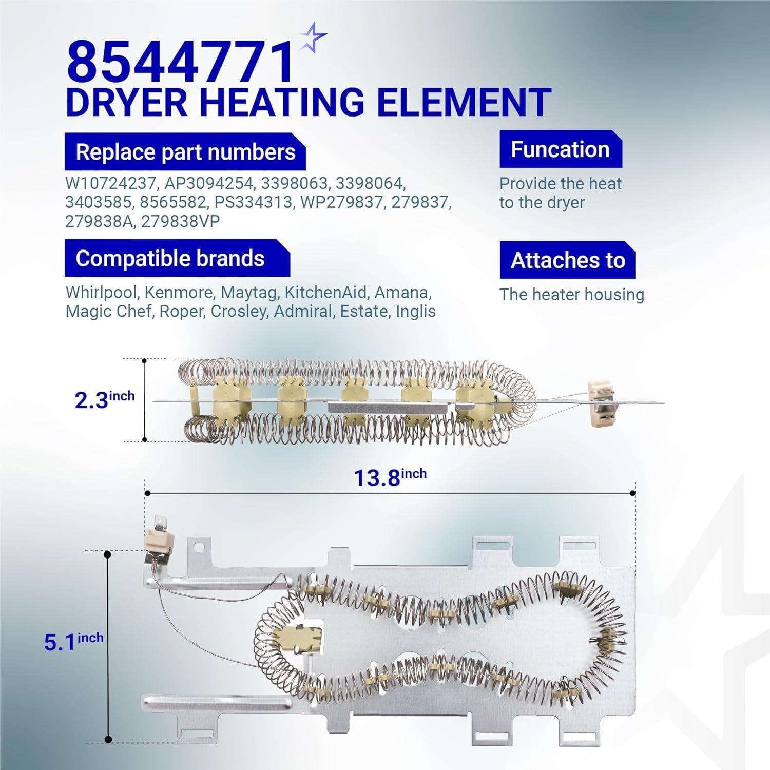 [Lifetime Warranty] WP8544771 Dryer Heating Element Kit 279816 Thermal Cut-Off 279973 3392519 Thermal Fuse For Kenmore Whirlpool WED9200SQ0 WED9550WW1 WED9400SW2 WED7300XW0 WED9150WW1 WED8300SW1 WED7800XW0 image 8