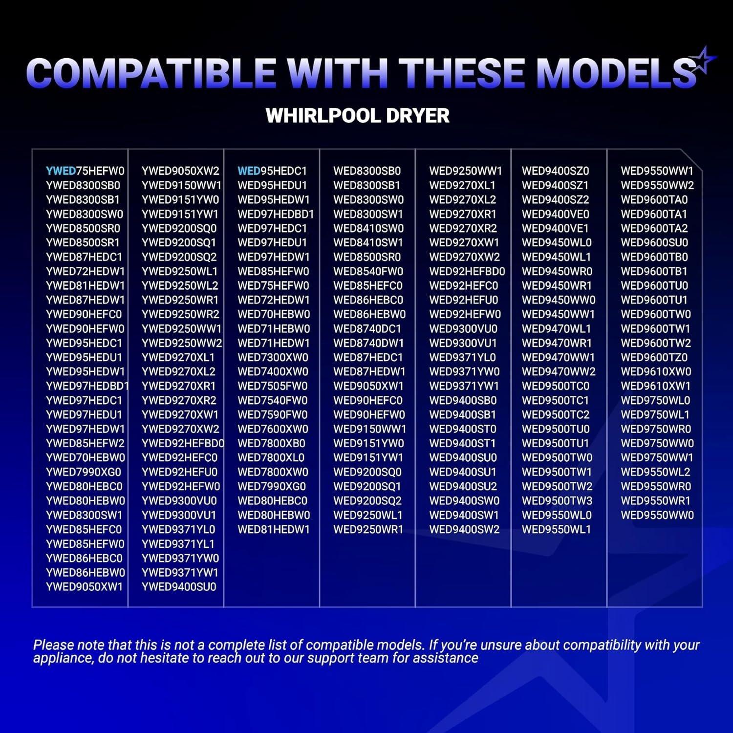 [Lifetime Warranty] WP8544771 Dryer Heating Element Kit 279816 Thermal Cut-Off 279973 3392519 Thermal Fuse For Kenmore Whirlpool WED9200SQ0 WED9550WW1 WED9400SW2 WED7300XW0 WED9150WW1 WED8300SW1 WED7800XW0 image 2