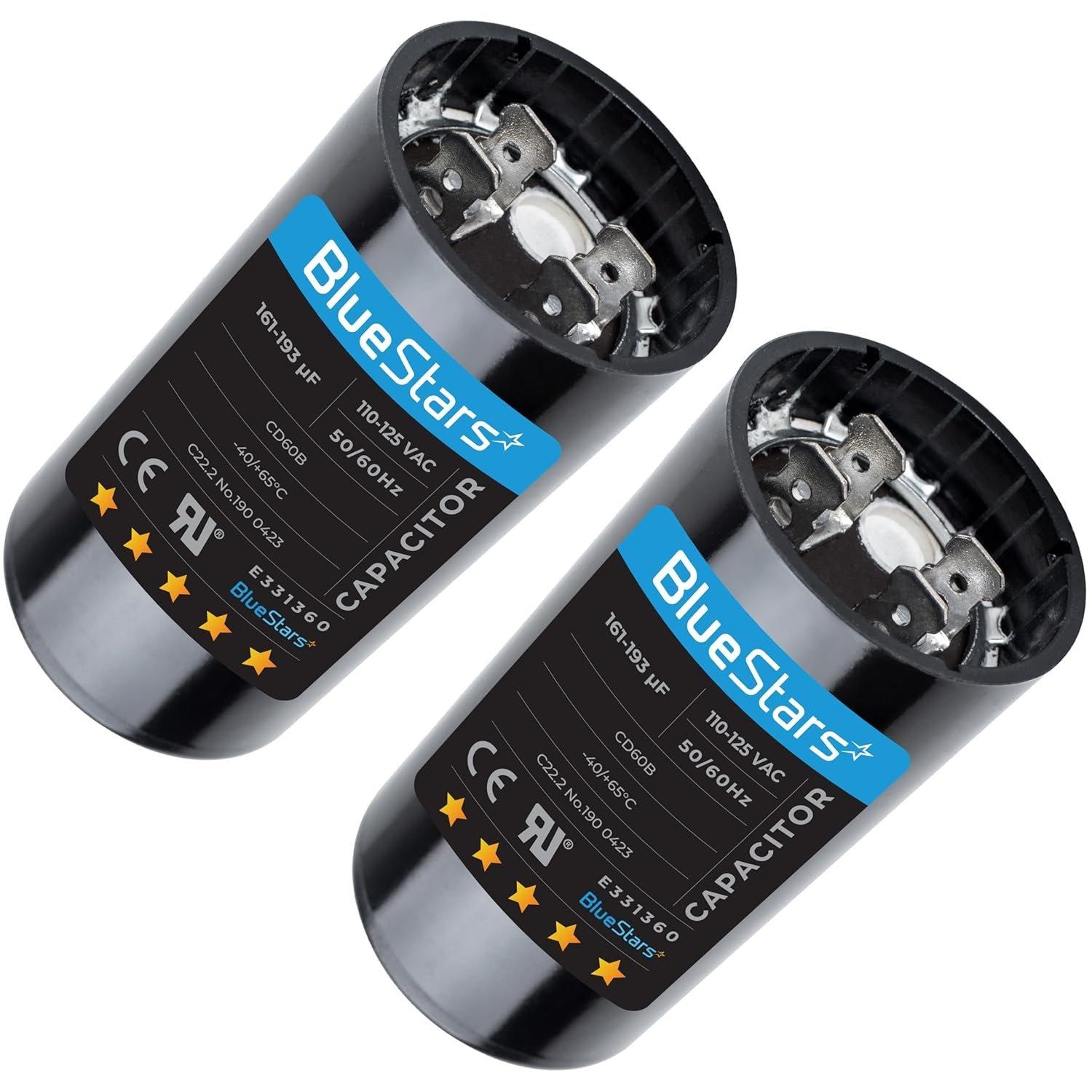2 Packs 161-193 uf/MFD 125 VAC ±20% 50/60 Hz CD60 Round Motor Well Pump Start Capacitor Replacement Part by BlueStars - Exact Fit for Central Air-Conditioners, Heat Pumps, Condenser Fan Motors image 0