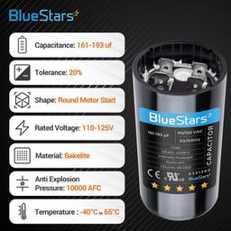 2 Packs 161-193 uf/MFD 125 VAC ±20% 50/60 Hz CD60 Round Motor Well Pump Start Capacitor Replacement Part by BlueStars - Exact Fit for Central Air-Conditioners, Heat Pumps, Condenser Fan Motors thumbnail 6