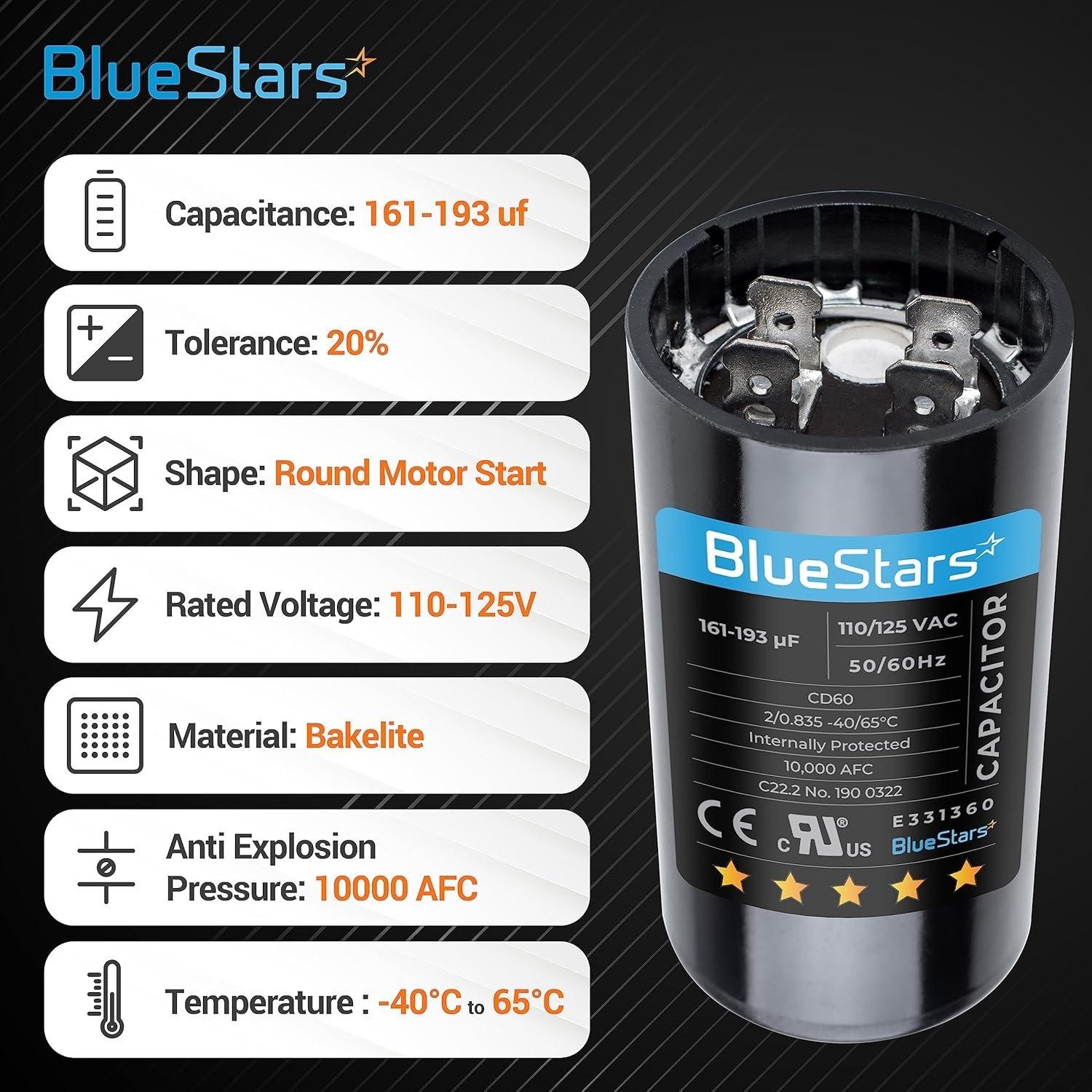 2 Packs 161-193 uf/MFD 125 VAC ±20% 50/60 Hz CD60 Round Motor Well Pump Start Capacitor Replacement Part by BlueStars - Exact Fit for Central Air-Conditioners, Heat Pumps, Condenser Fan Motors image 6
