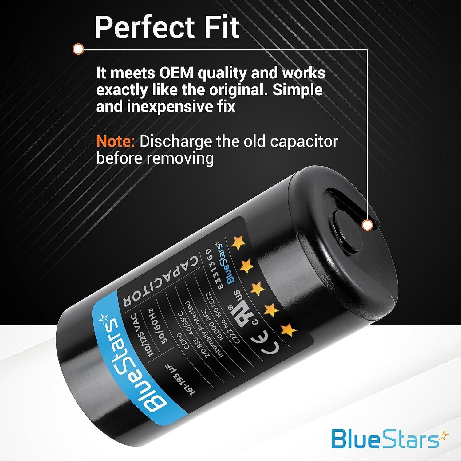 2 Packs 161-193 uf/MFD 125 VAC ±20% 50/60 Hz CD60 Round Motor Well Pump Start Capacitor Replacement Part by BlueStars - Exact Fit for Central Air-Conditioners, Heat Pumps, Condenser Fan Motors image 3