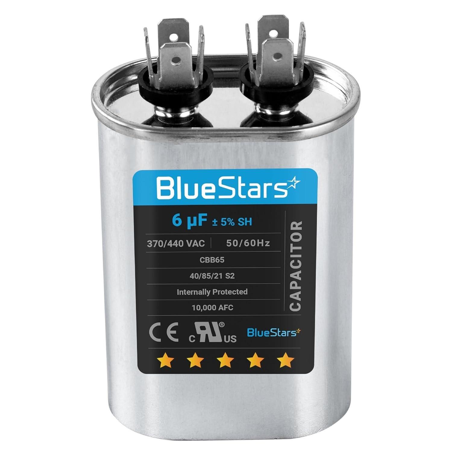[Lifetime Warranty] 6 uF MFD ±5% 370/440 VAC Oval Run Start Capacitor 50/60 Hz - Fits AC Motor Run, Fan Start, Heat Pump image 0
