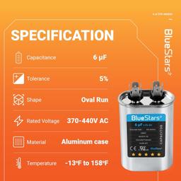 [Lifetime Warranty] 6 uF MFD ±5% 370/440 VAC Oval Run Start Capacitor 50/60 Hz - Fits AC Motor Run, Fan Start, Heat Pump thumbnail 4