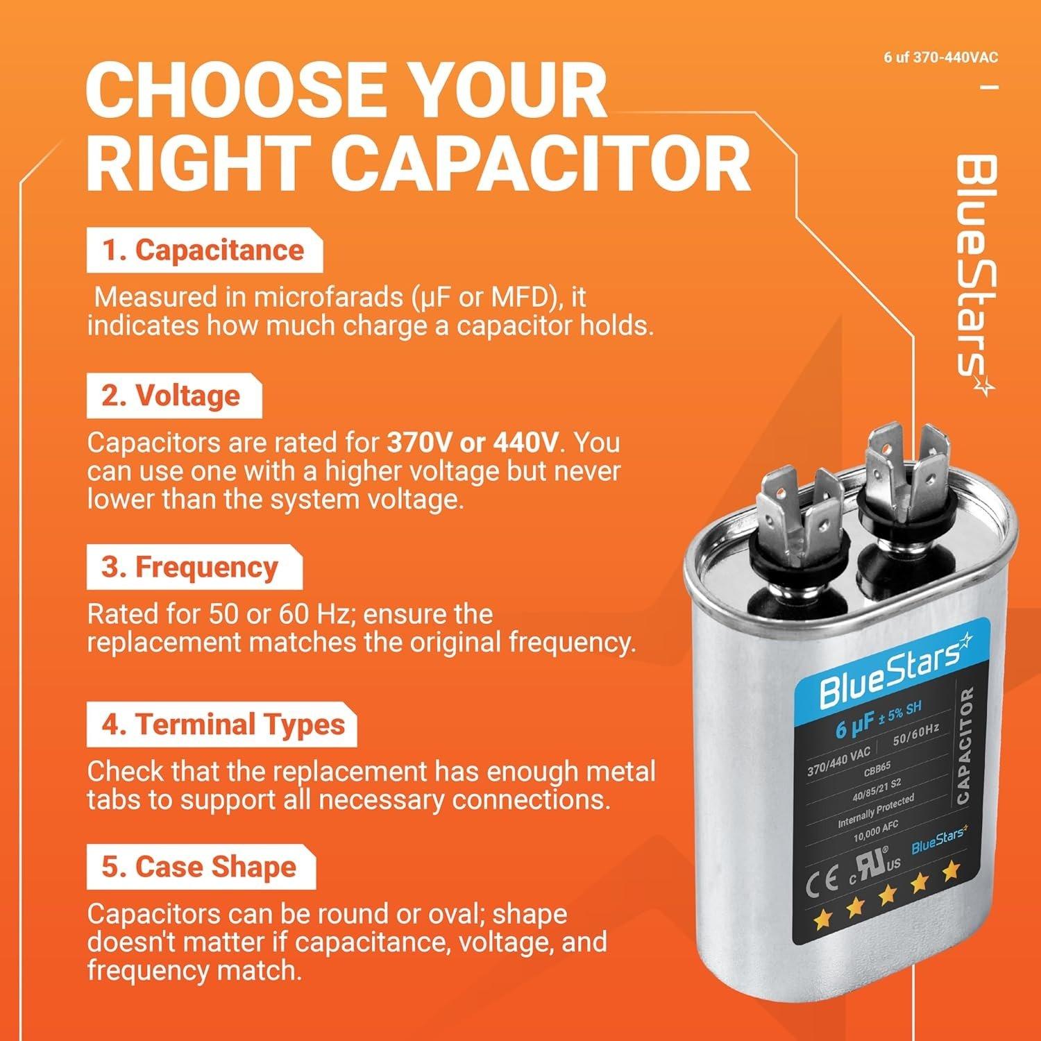 [Lifetime Warranty] 6 uF MFD ±5% 370/440 VAC Oval Run Start Capacitor 50/60 Hz - Fits AC Motor Run, Fan Start, Heat Pump image 6