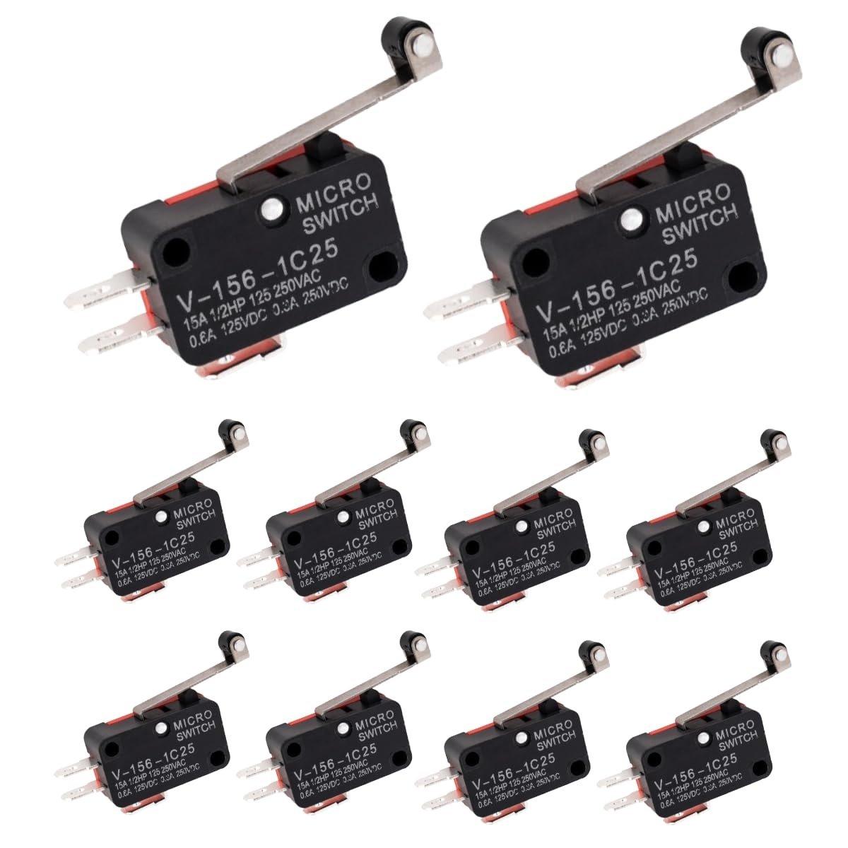 [Lifetime Warranty] Pack of 10 V-156-1C25 Micro Limit Switch Blade Momentary 250VAC/125VDC 15A Fit Arduino image 0