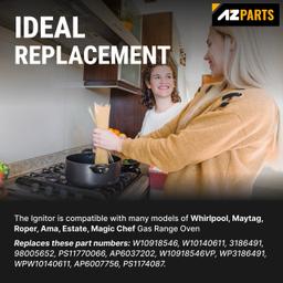 [Lifetime Warranty] W10918546 Gas Range Oven Igniter - For WFG110AVQ0, WFG111SVQ0 Whirlpool (SF1/2/3 TGP VSF WFG YSF), Roper, Amana, Estate Magic Chef - Replaces W10140611 3186491 98005652 PS11770066 AP6037202 thumbnail 1